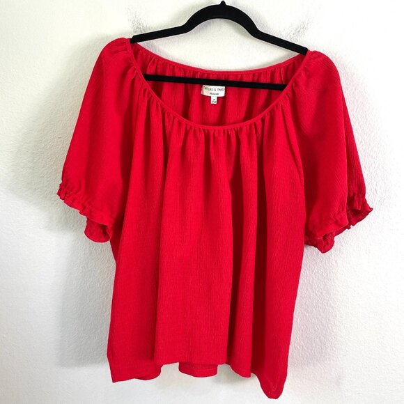 Madewell Texture & Thread Womens Plus 2X Red Peasant Top Short Sleeve Shirt - Picture 2 of 9